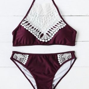 Lace Crochet Halter Bikini Set